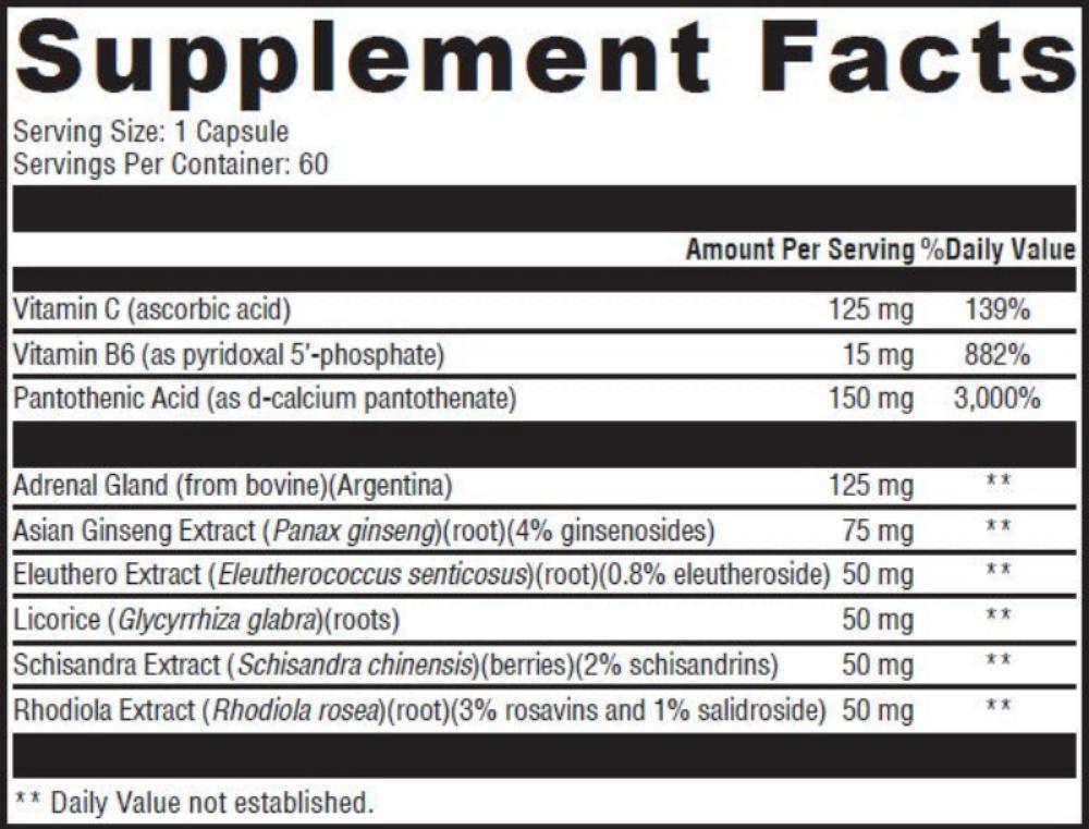 Protocols For Health, Adrenal Complex + 60 Capsules Ingredients