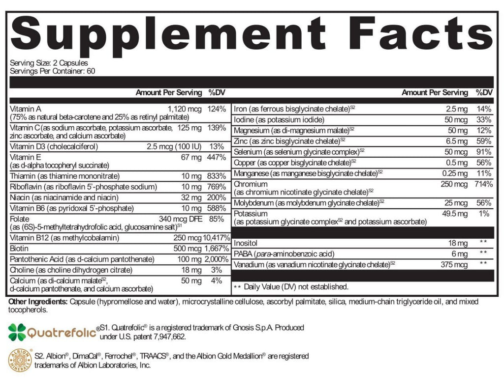 Protocols For Health, Complete Multivitamin 120 Veg Capsules Ingredients