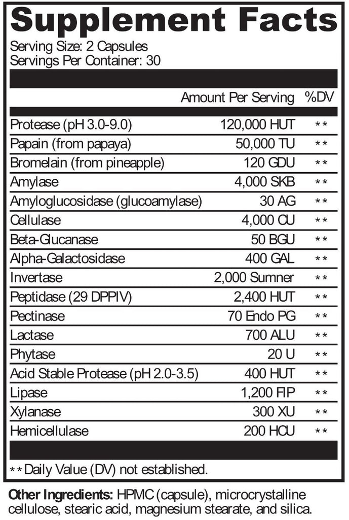 Protocols For Health, Digest-Zyme 60 Vegetarian Capsules Ingredients